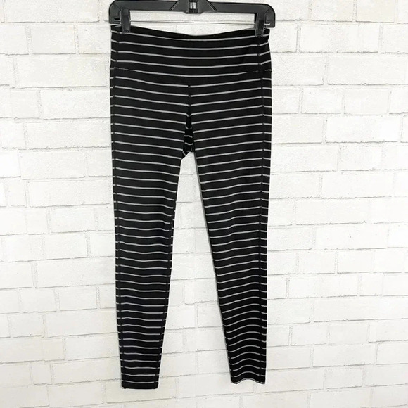 Athleta Black & Gray Striped High Rise Leggings, Size Small - Picture 1 of 6